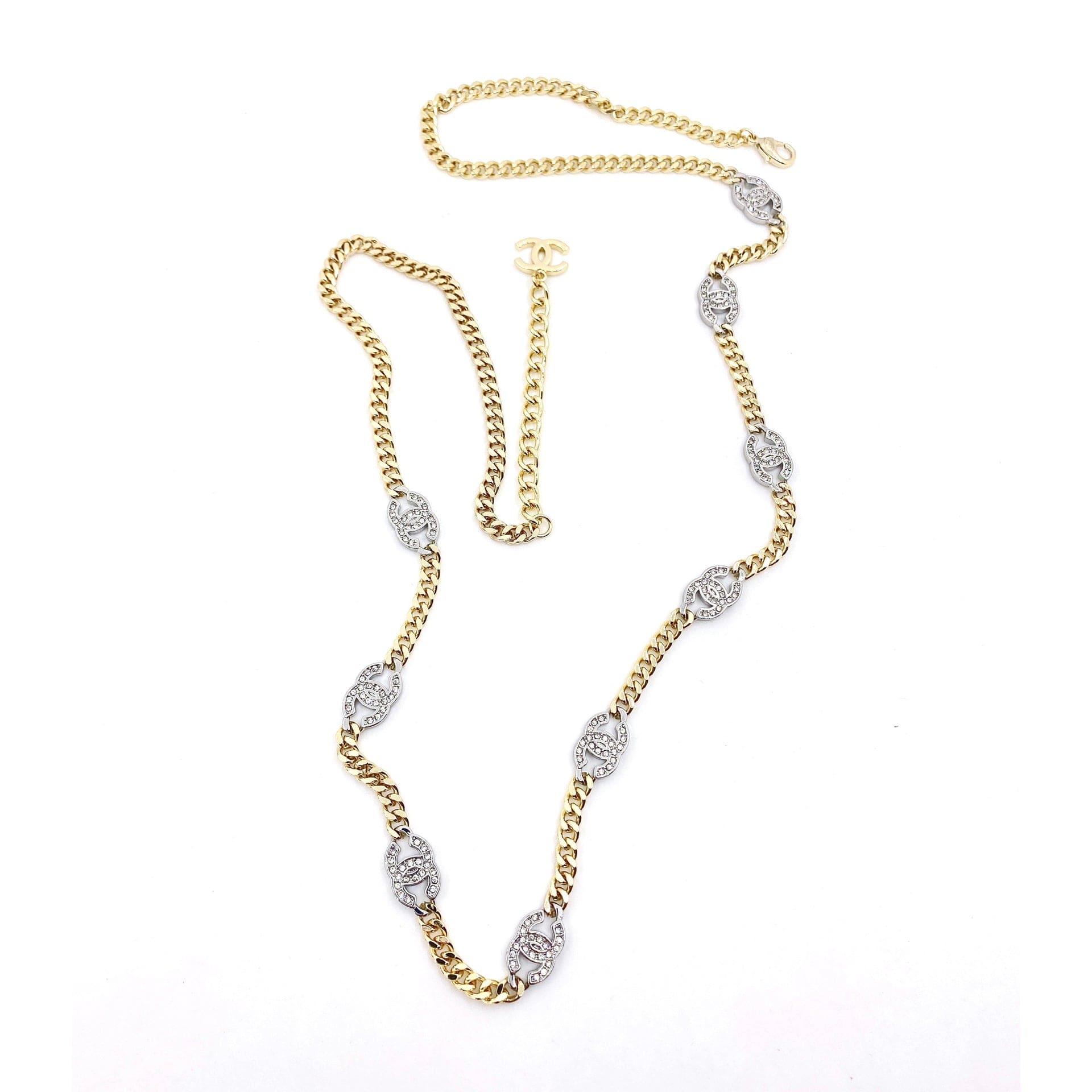 Chanel Crystal Chain Link 18K Gold Necklace