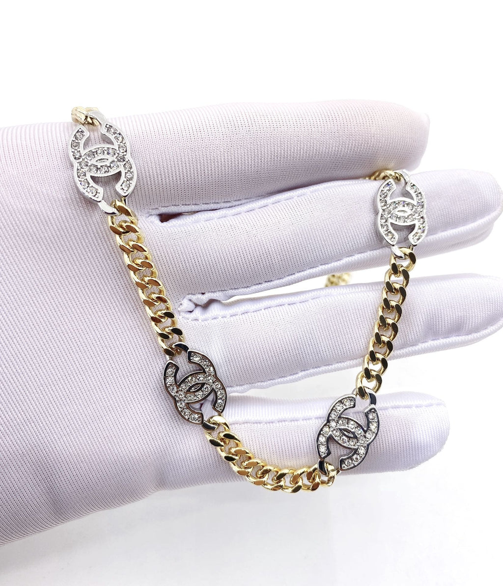 Chanel Crystal Chain Link 18K Gold Necklace