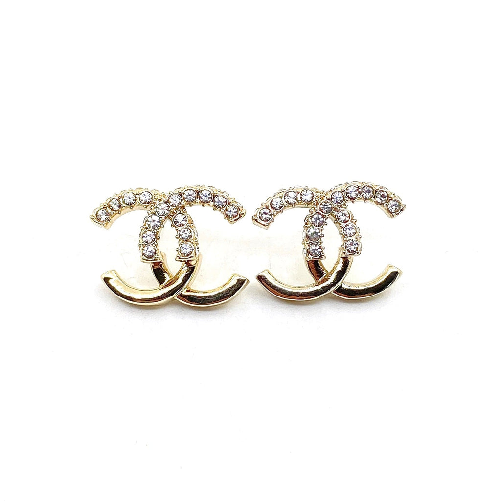 Chanel Half Diamond 18K Gold Earrings
