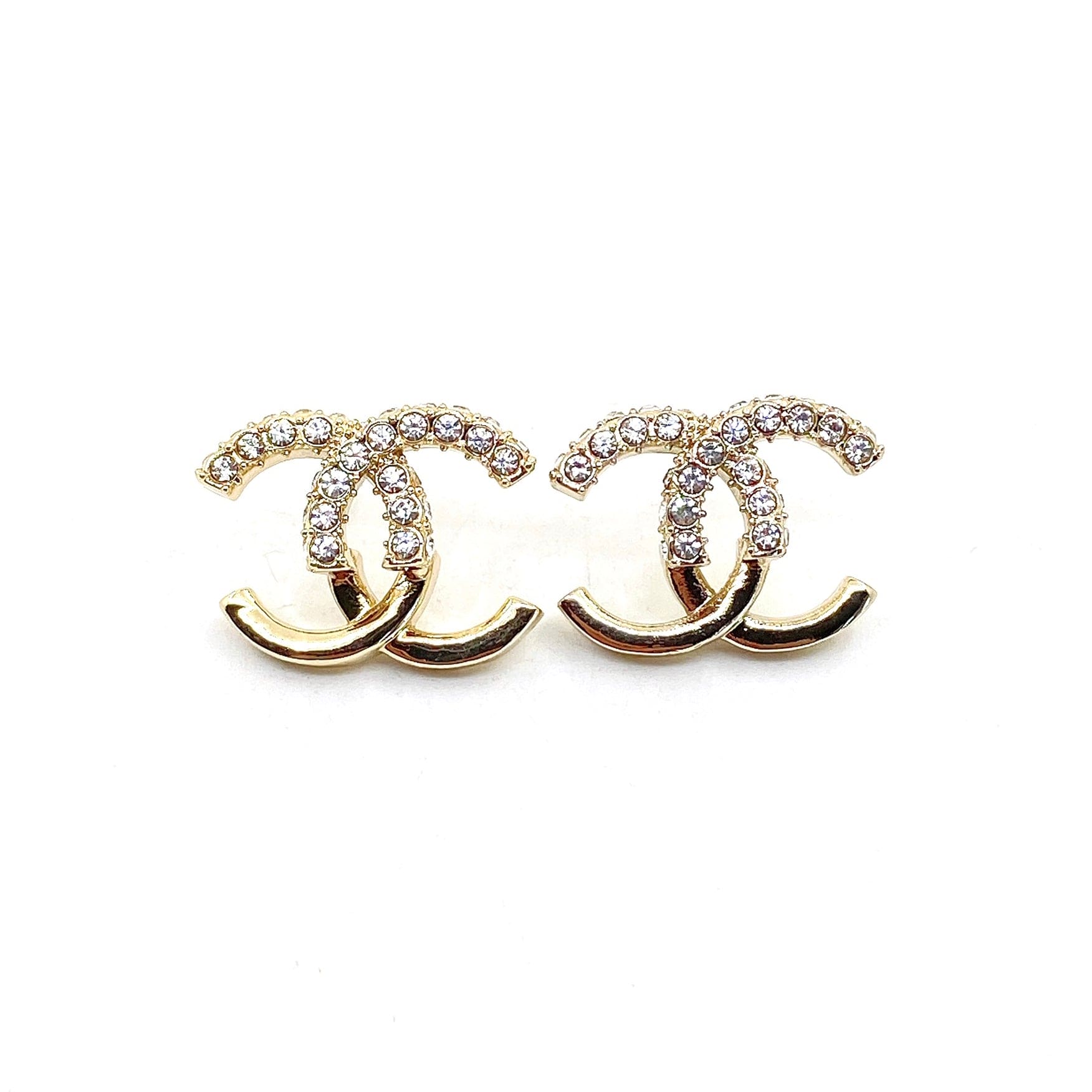 Chanel Half Diamond 18K Gold Earrings