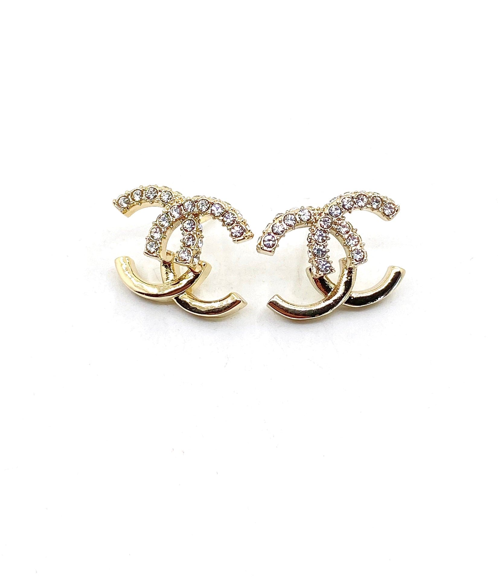 Chanel Half Diamond 18K Gold Earrings