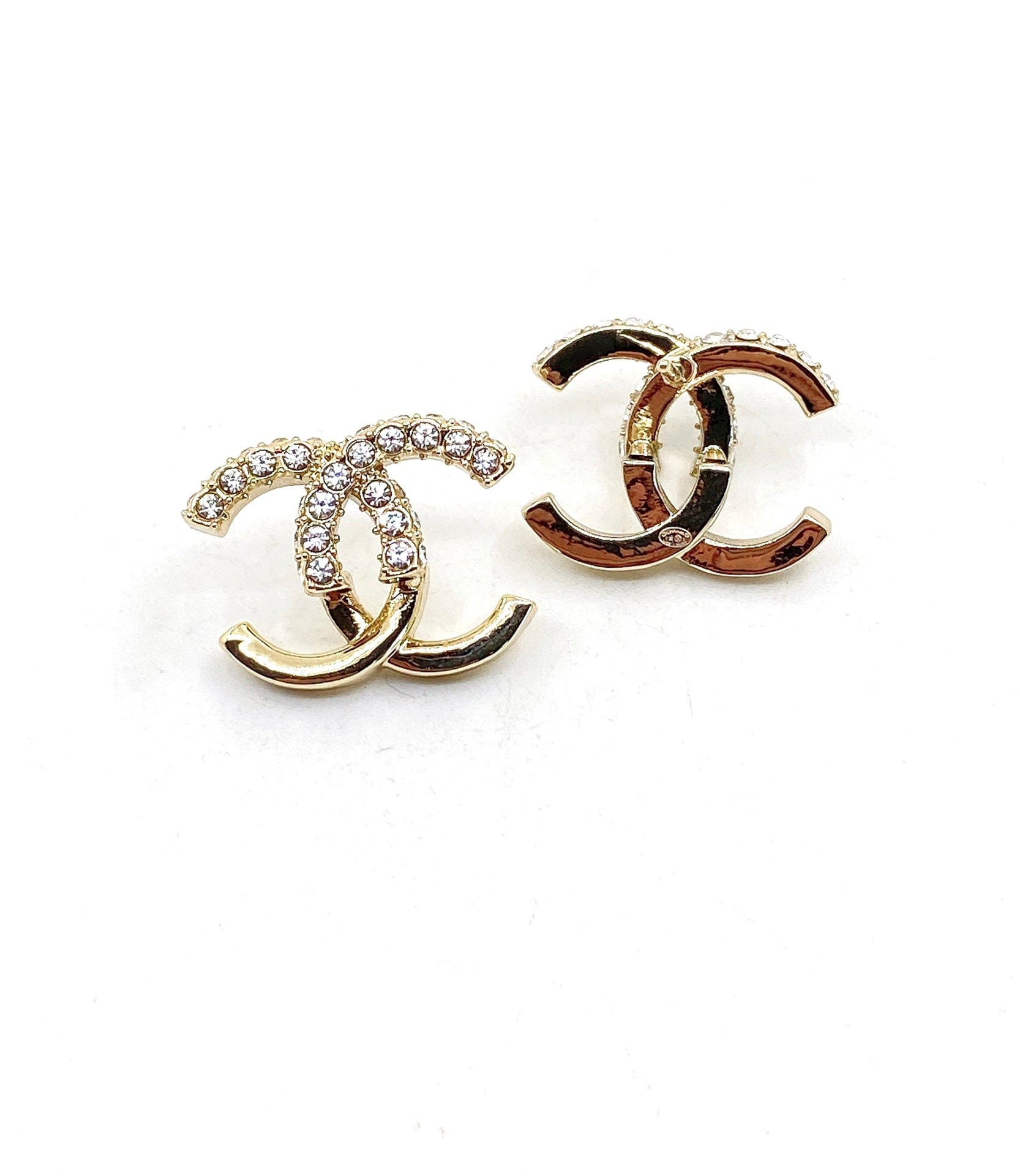Chanel Half Diamond 18K Gold Earrings