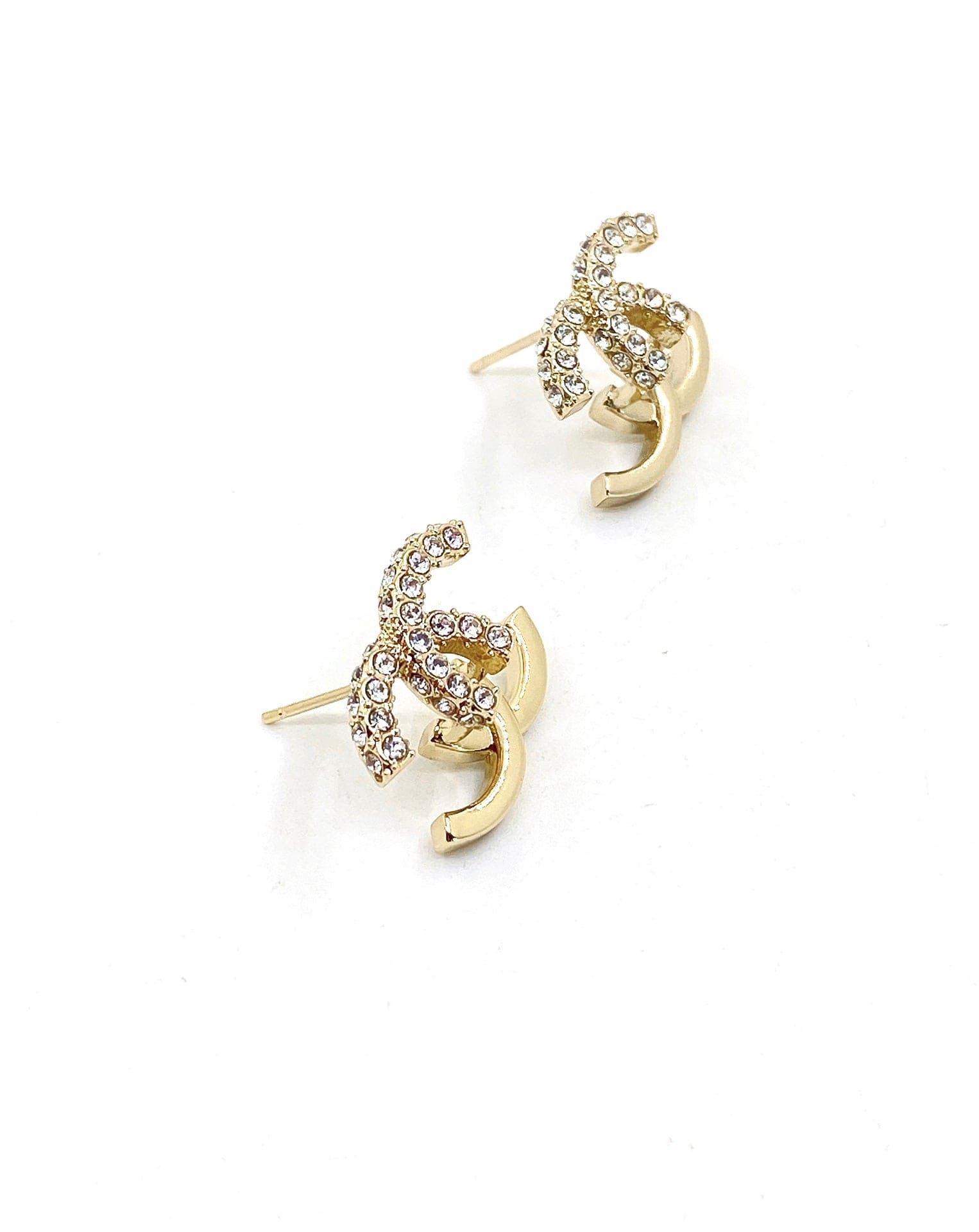Chanel Half Diamond 18K Gold Earrings