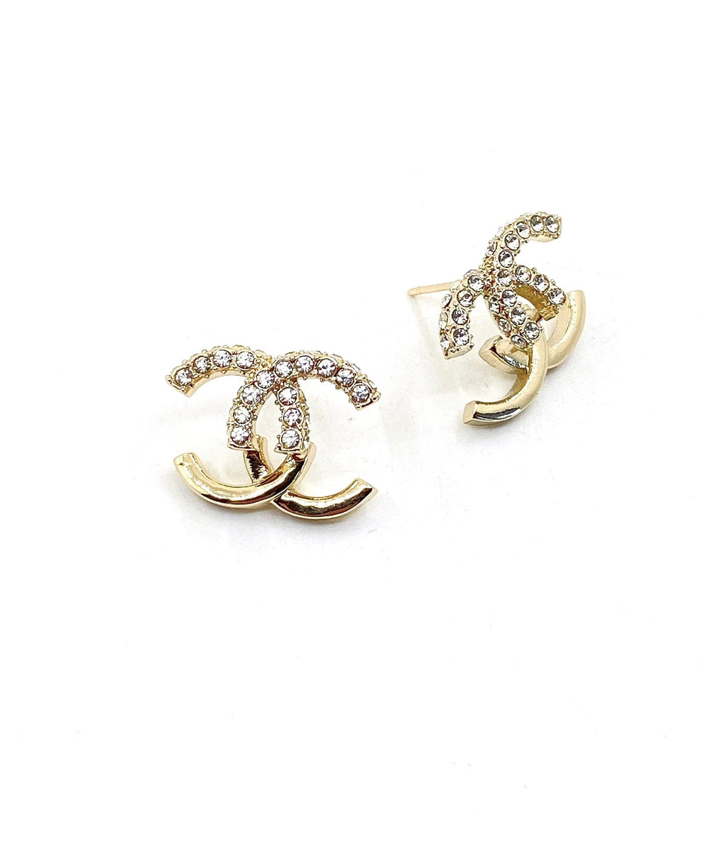 Chanel Half Diamond 18K Gold Earrings
