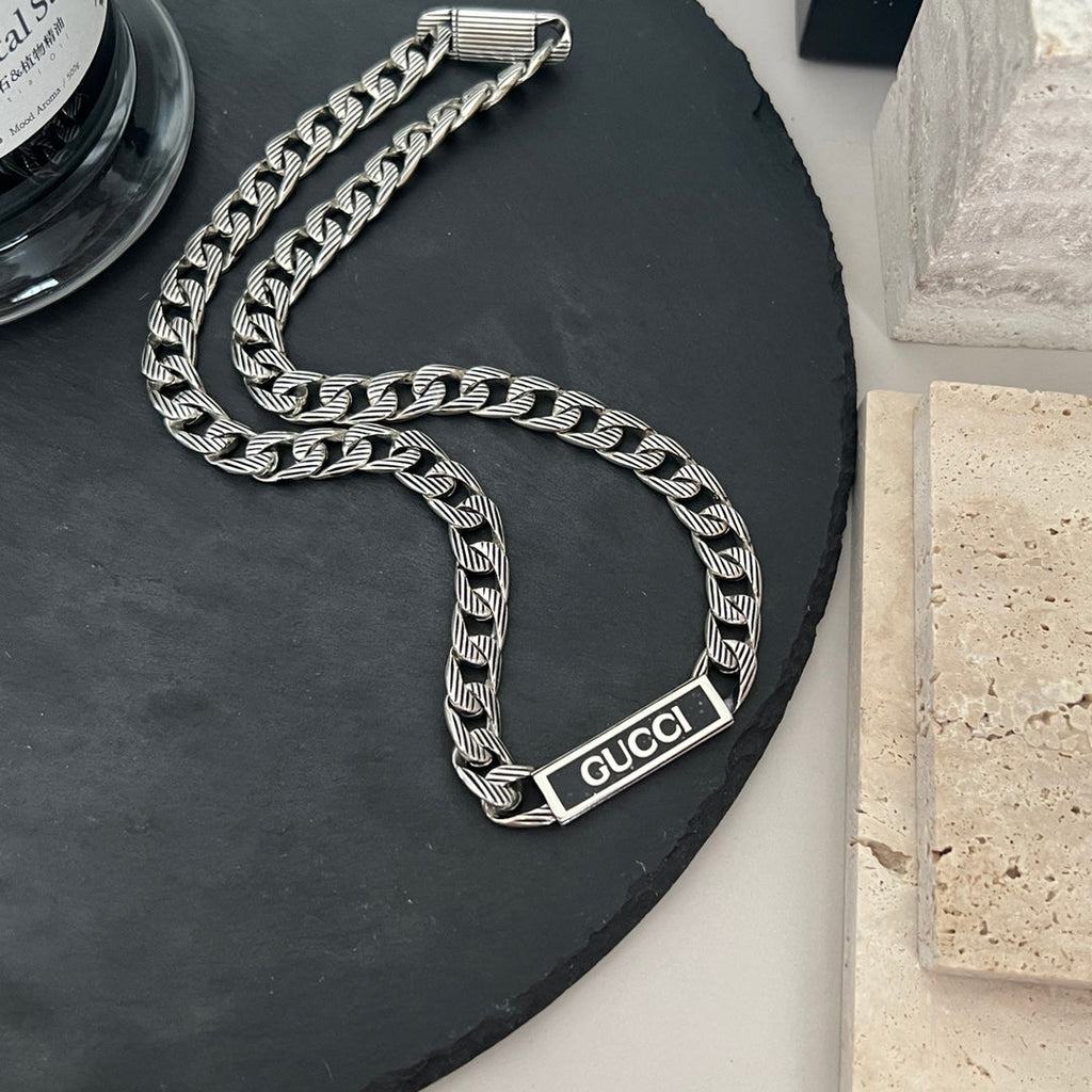 Double Gucci Logo Enamel Chain Necklace