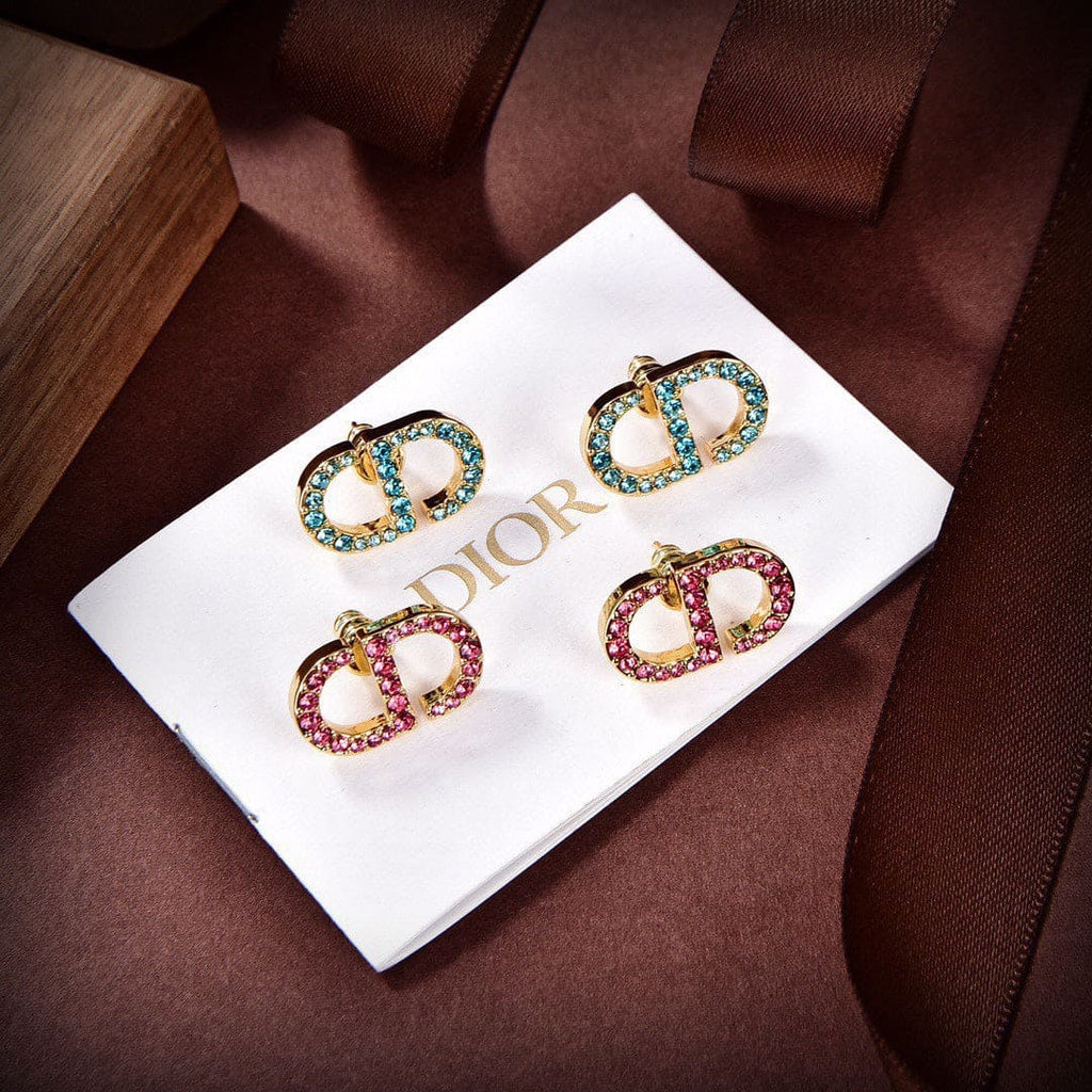 Dior Petit Stud Fuchsia Crystals 18K Gold Earrings