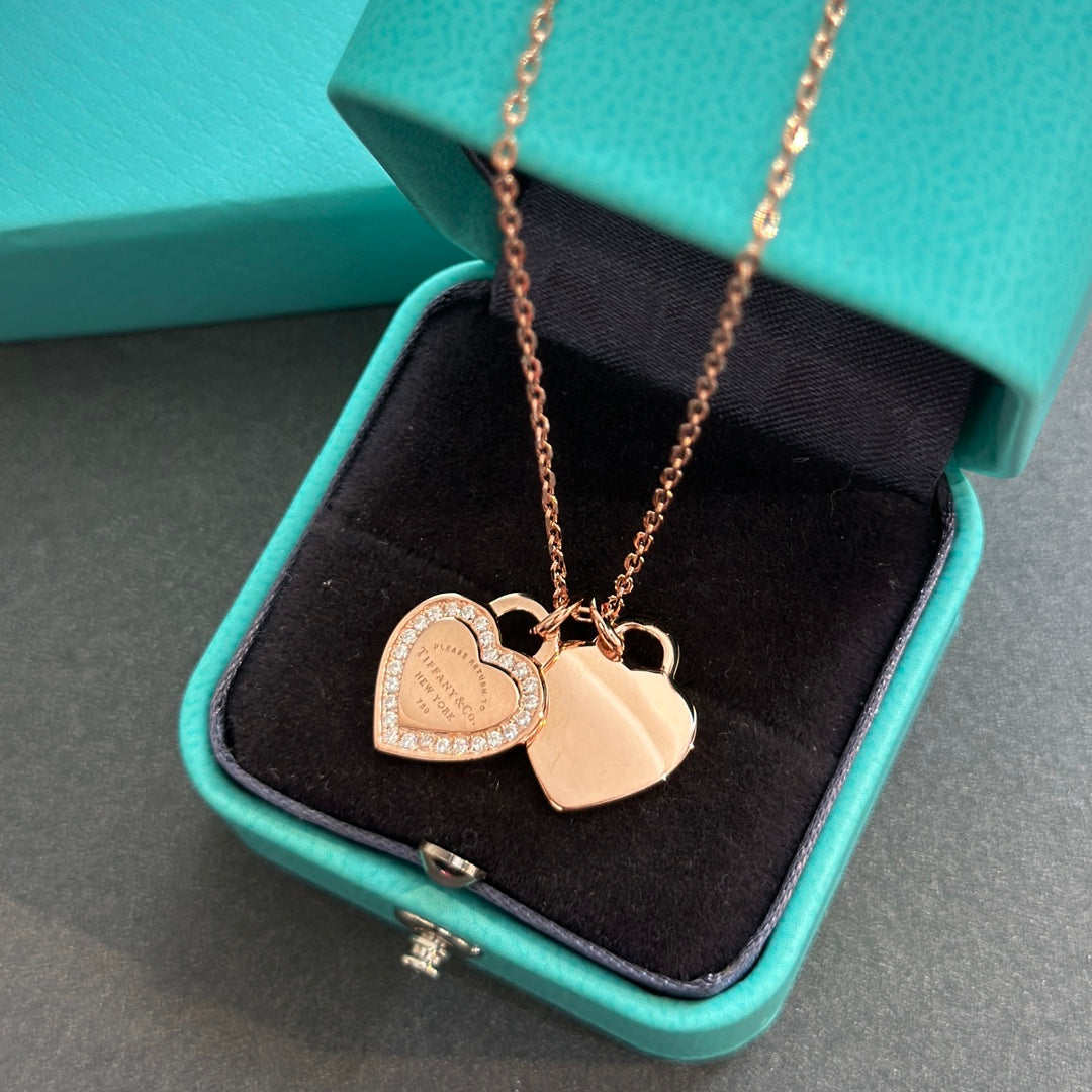 Tiffany Red Double Heart Diamond 18K Gold Necklace