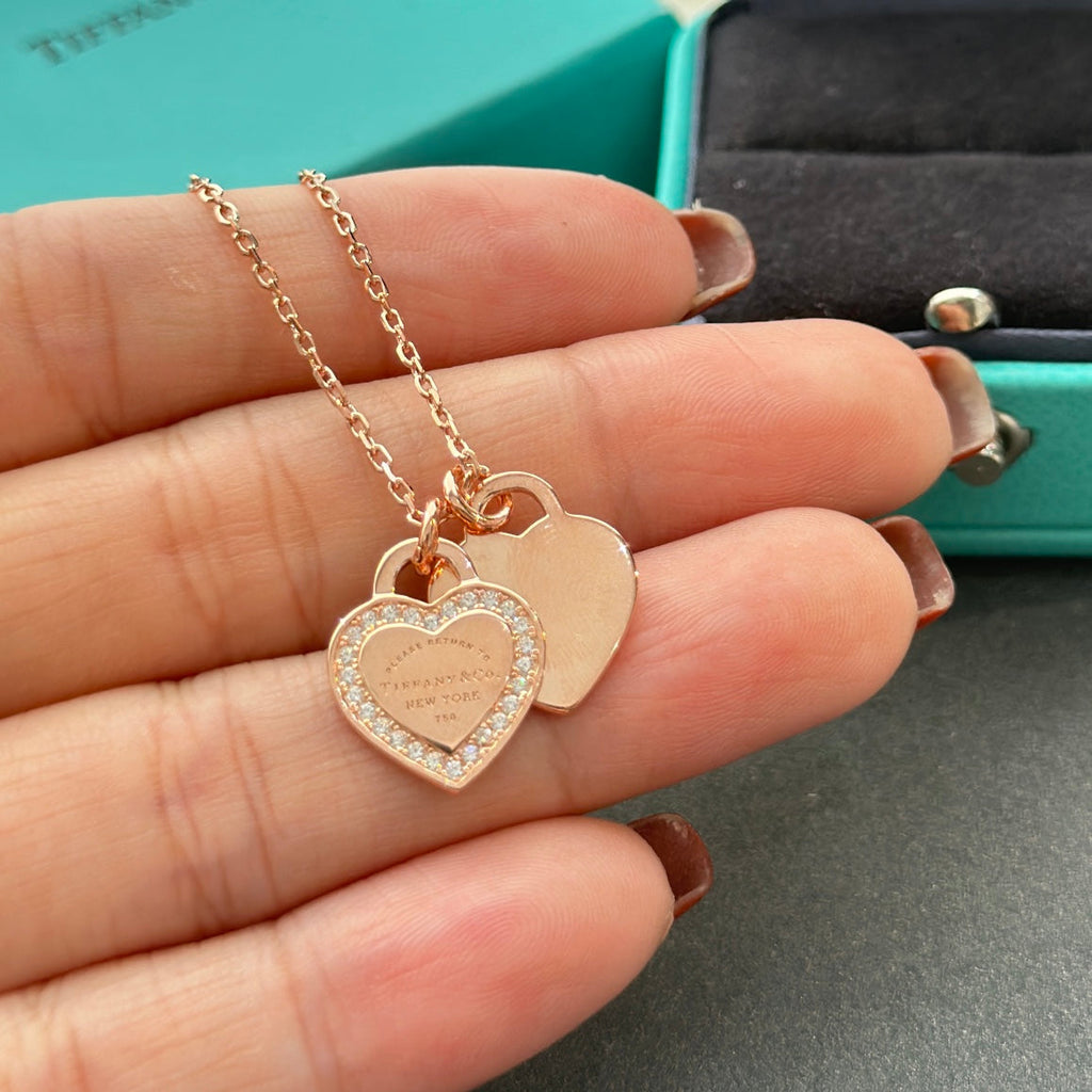 Tiffany Red Double Heart Diamond 18K Gold Necklace