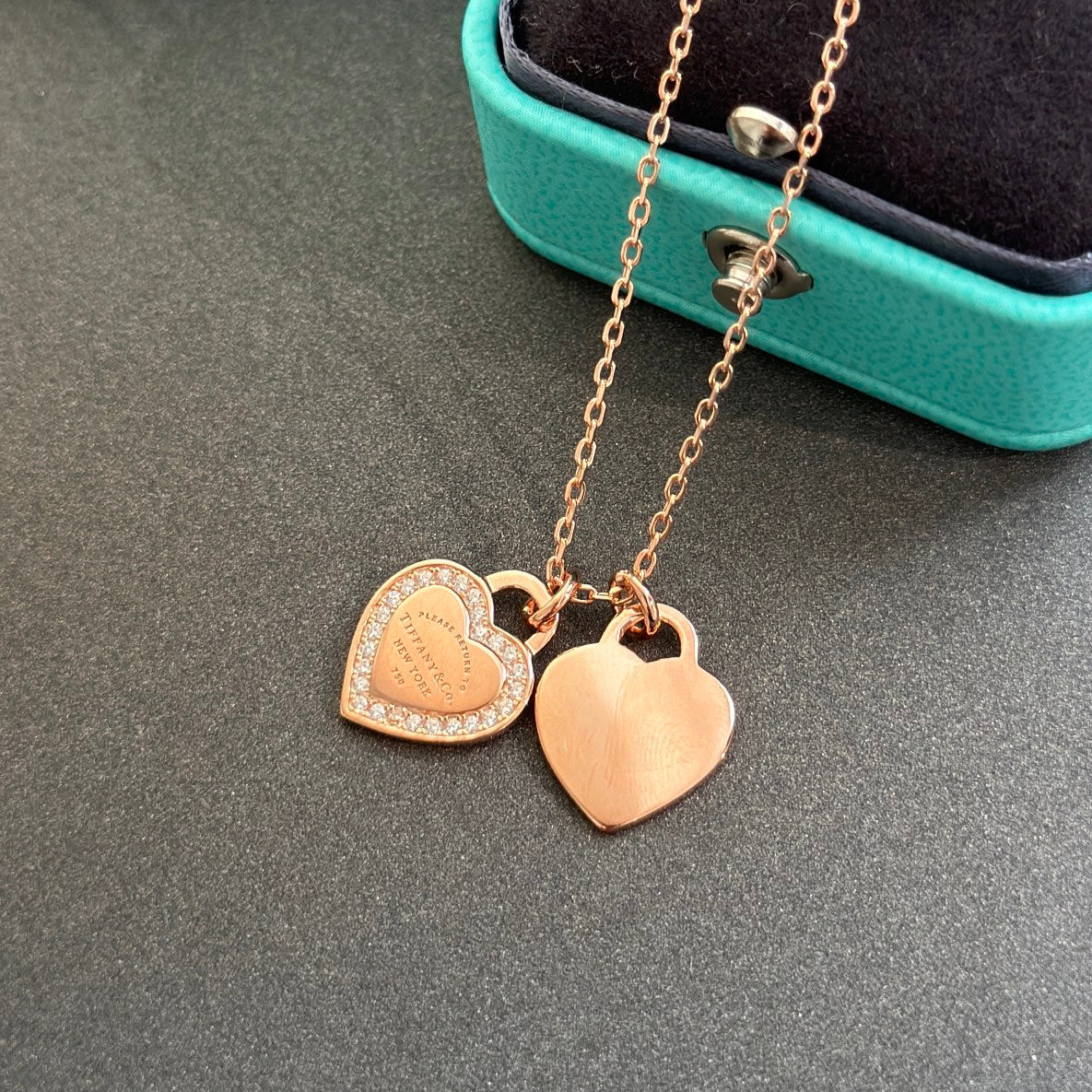 Tiffany Red Double Heart Diamond 18K Gold Necklace