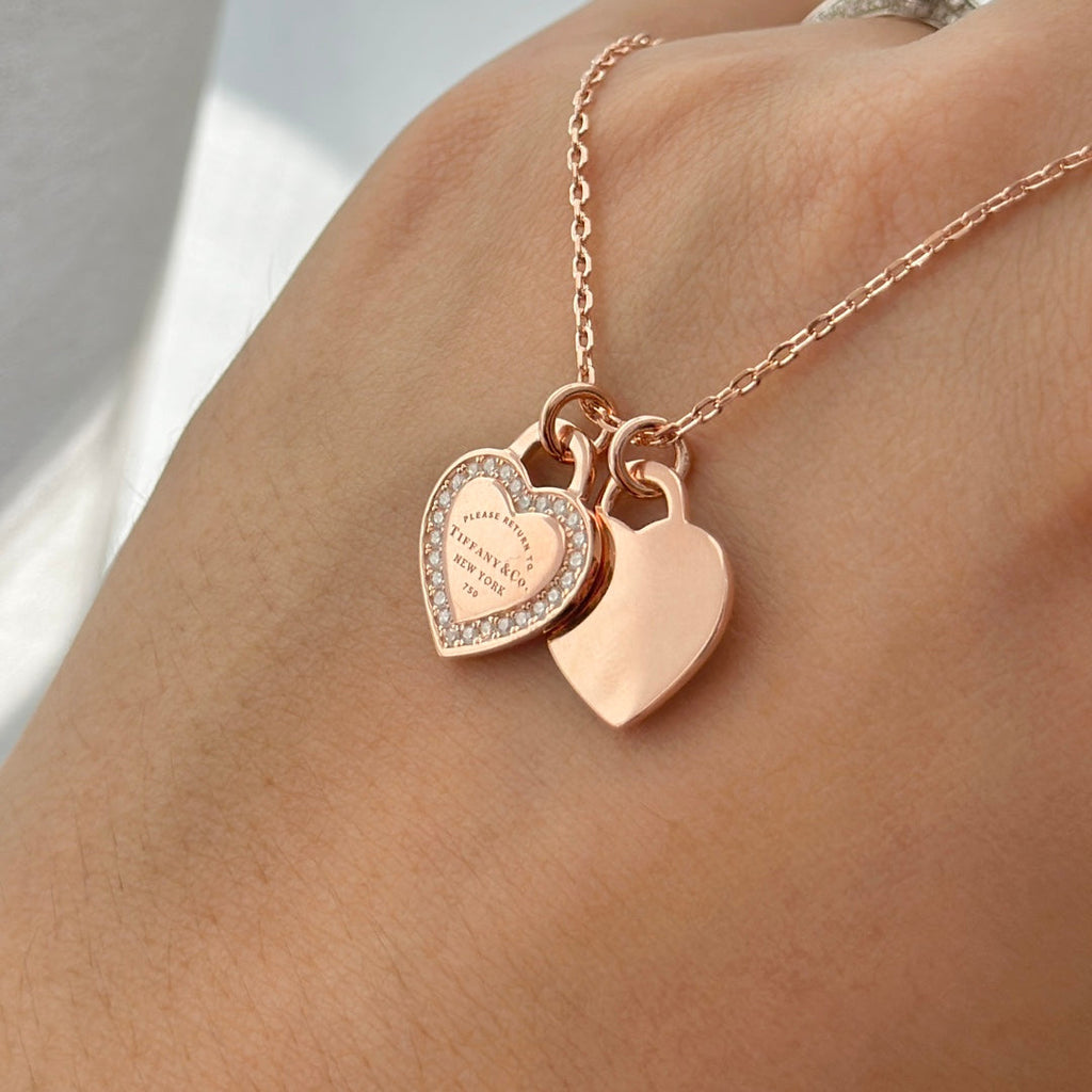 Tiffany Red Double Heart Diamond 18K Gold Necklace