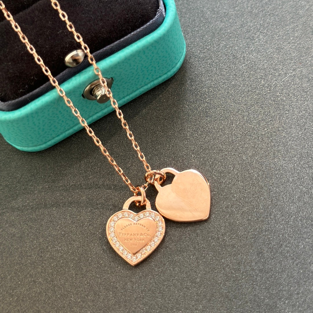 Tiffany Red Double Heart Diamond 18K Gold Necklace