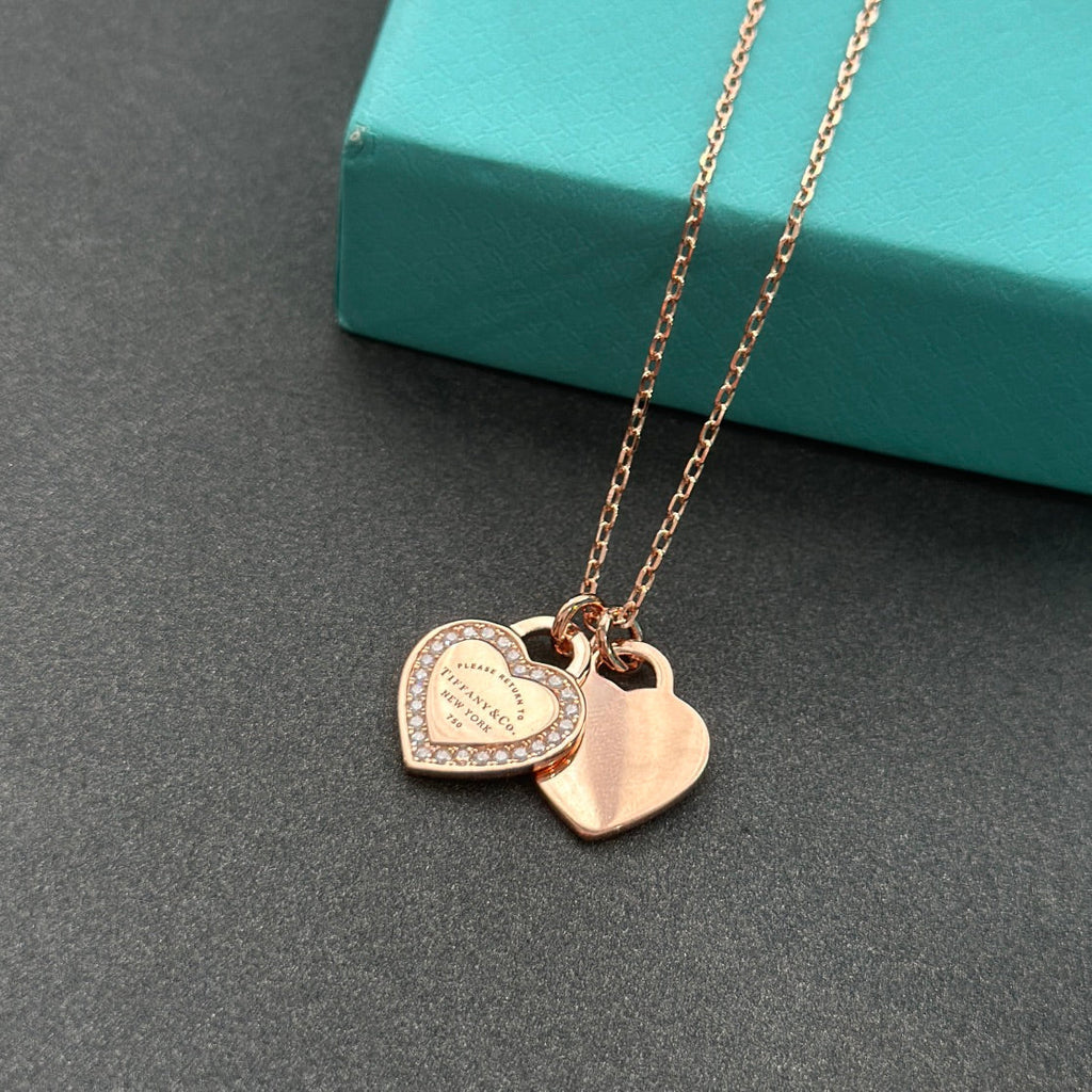 Tiffany Red Double Heart Diamond 18K Gold Necklace
