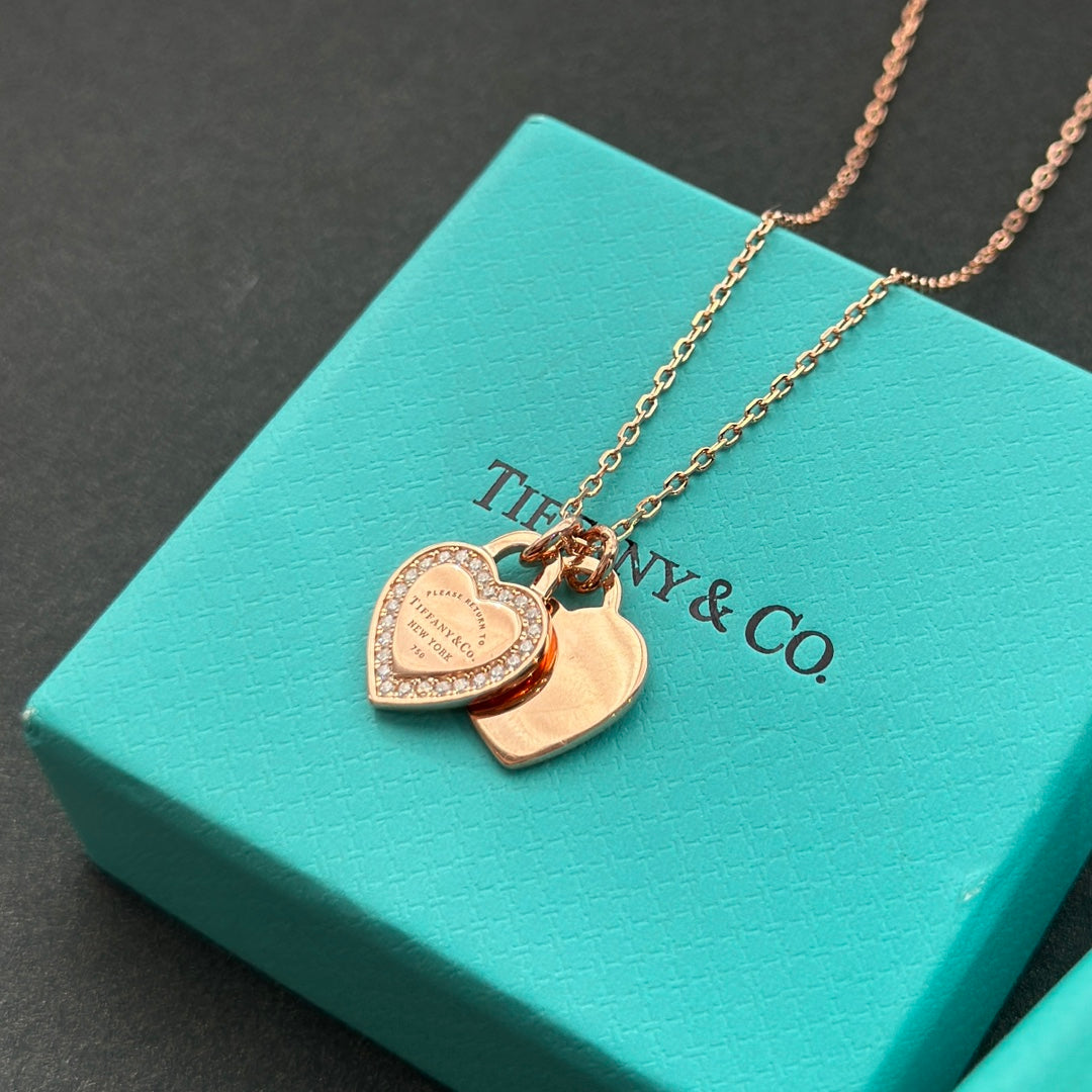Tiffany Red Double Heart Diamond 18K Gold Necklace