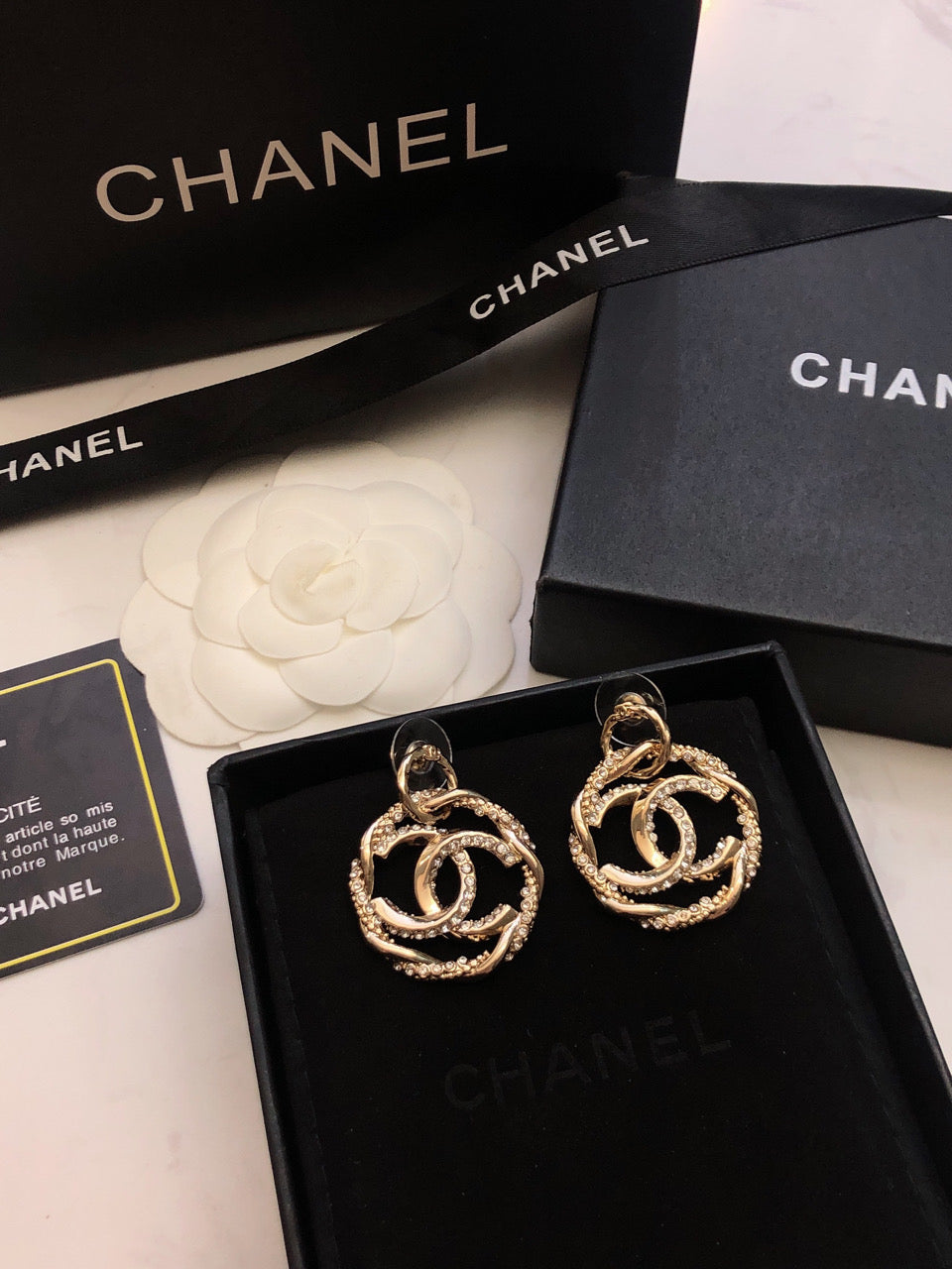 Chanel Round Diamond 18K Gold Earrings
