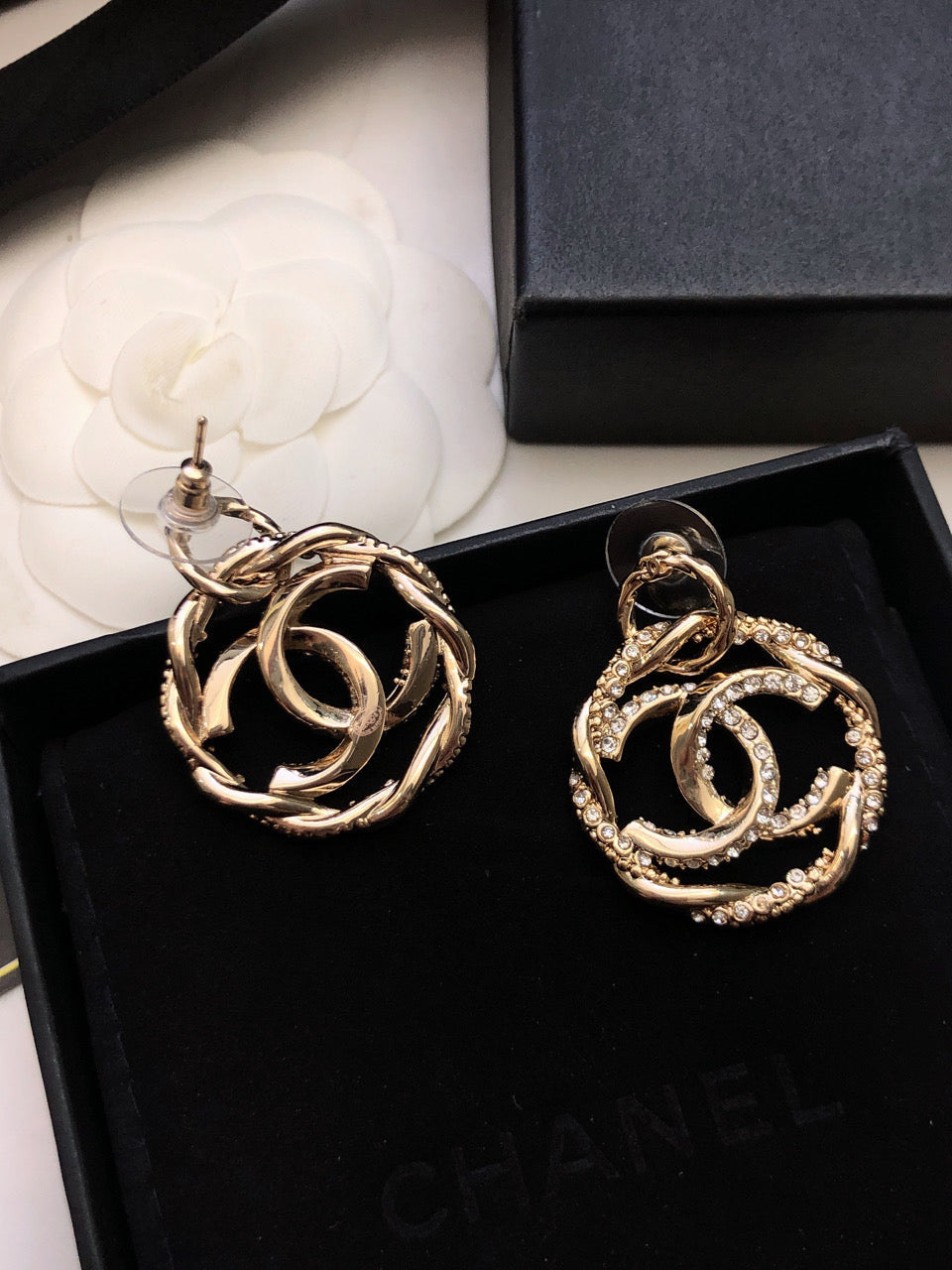 Chanel Round Diamond 18K Gold Earrings