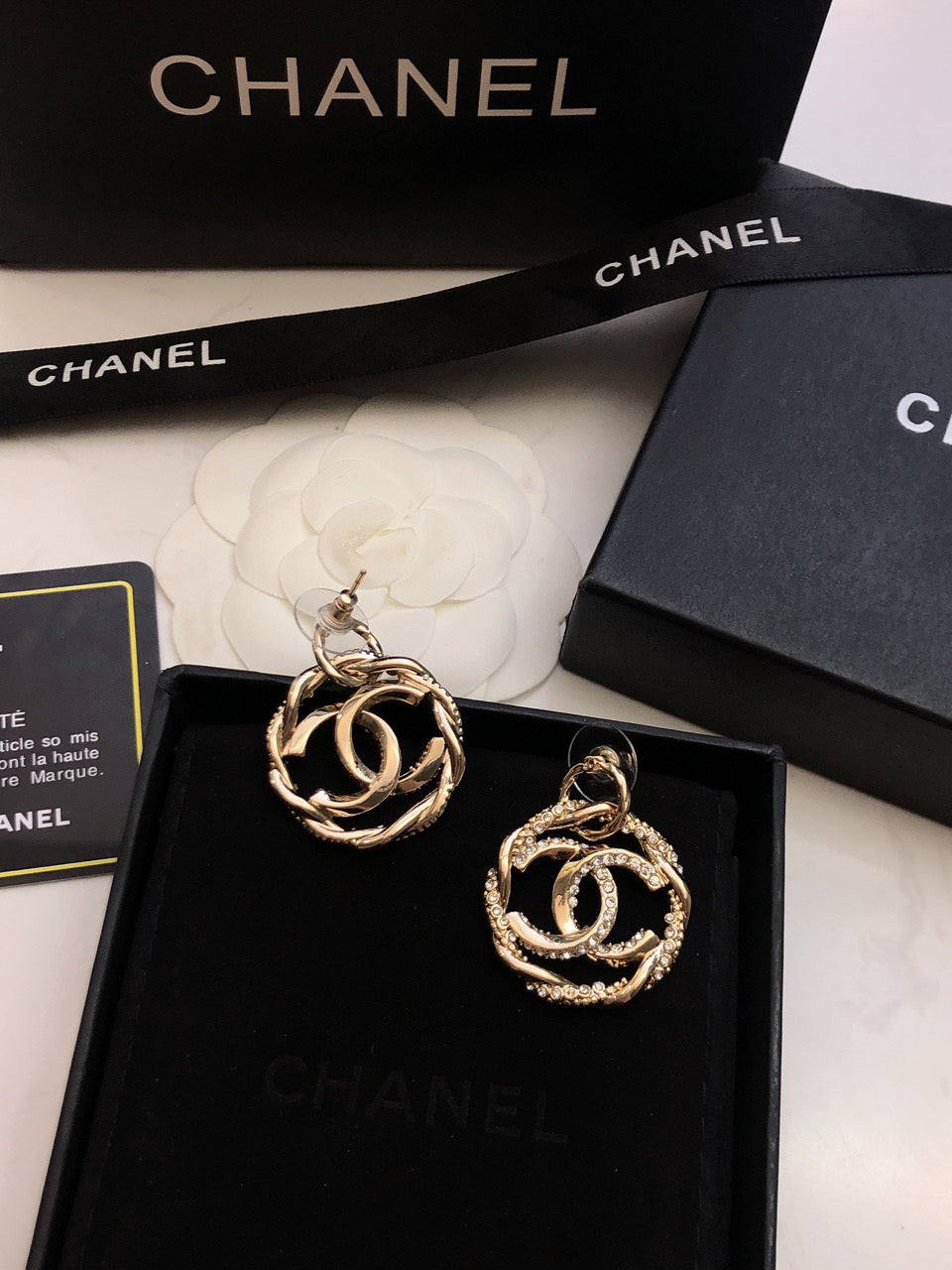Chanel Round Diamond 18K Gold Earrings