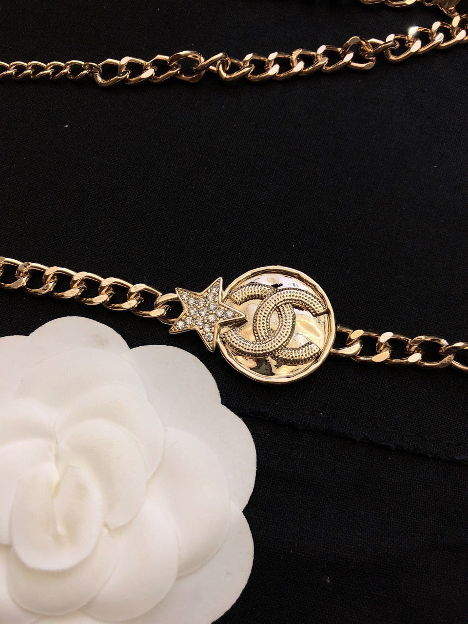 Chanel Rhinestone Star Chain 18K Gold Necklace