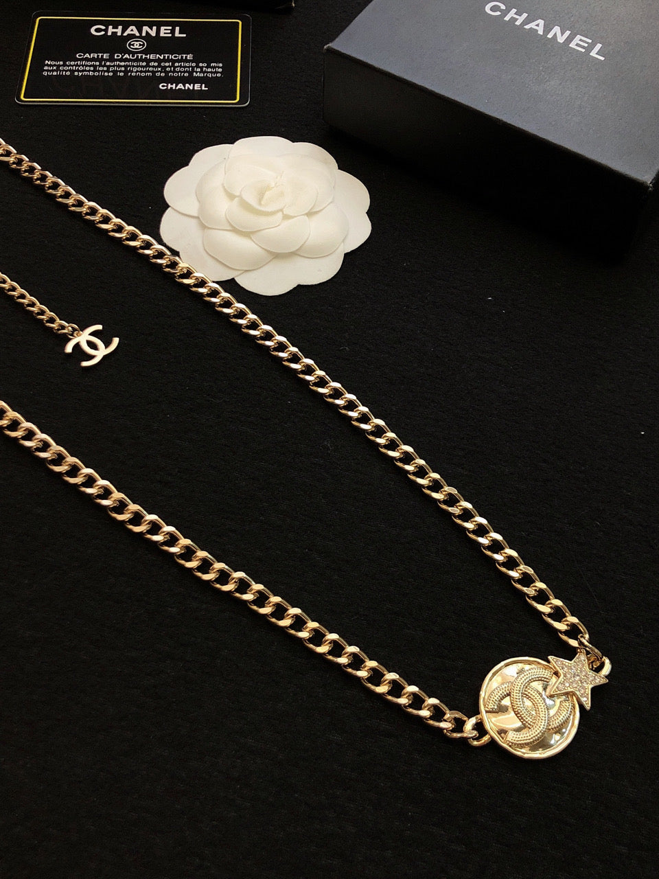 Chanel Rhinestone Star Chain 18K Gold Necklace