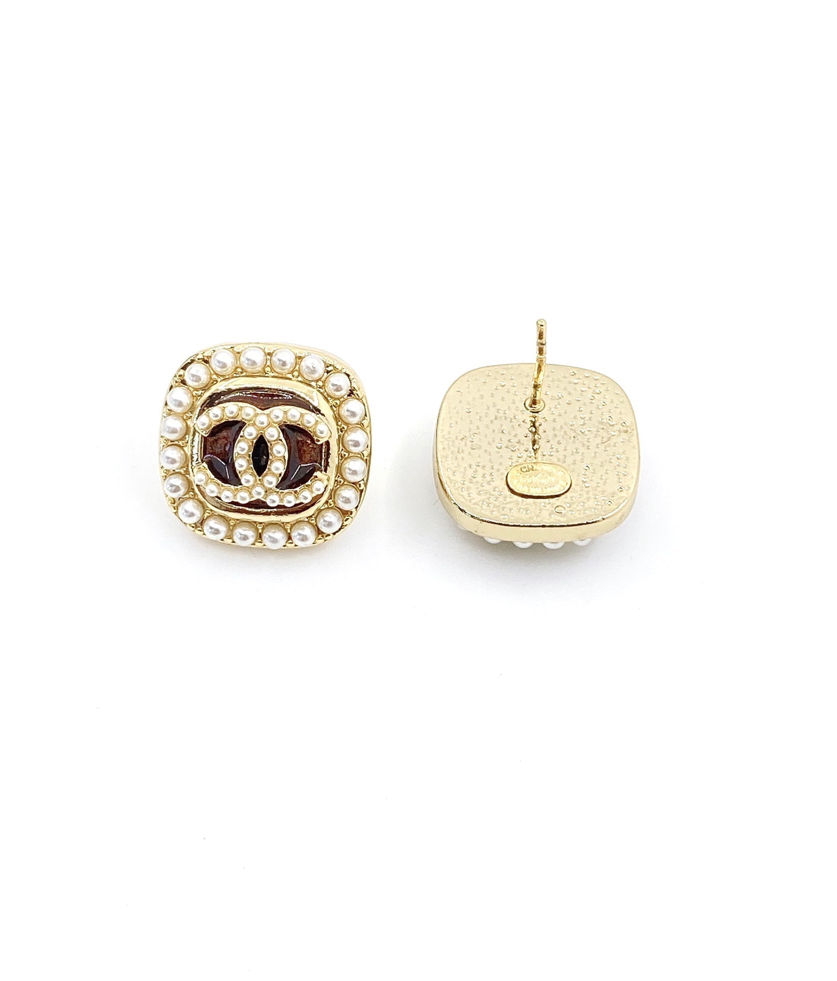 Chanel Square Crystal 18K Gold Earrings