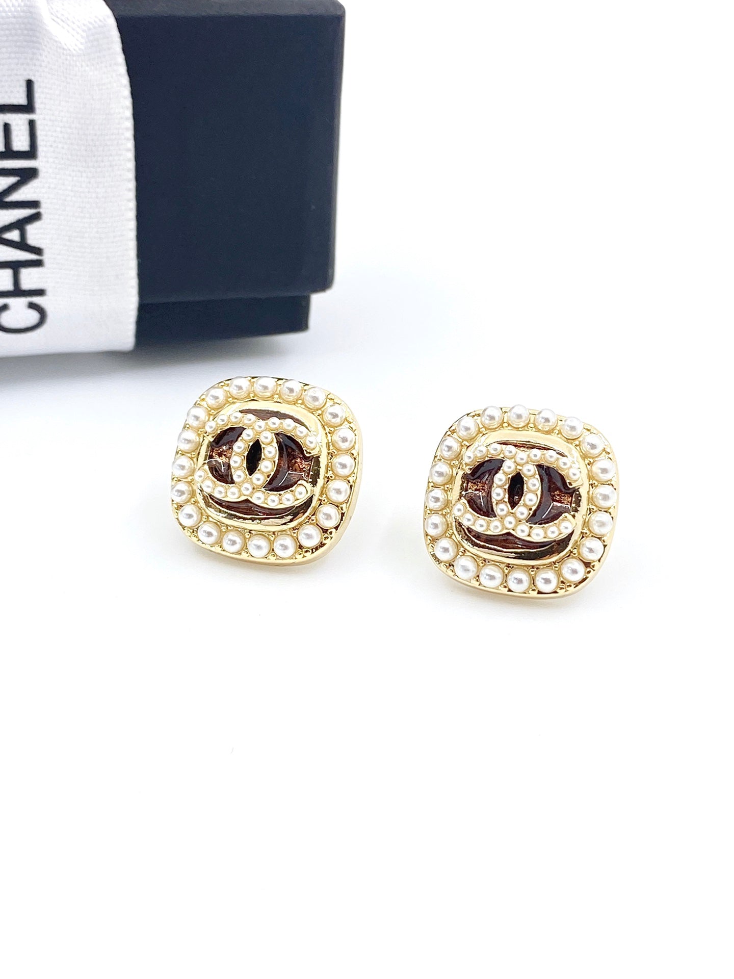 Chanel Square Crystal 18K Gold Earrings