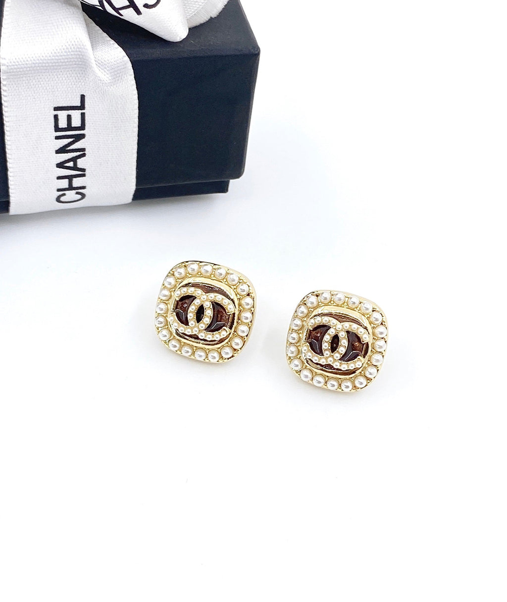 Chanel Square Crystal 18K Gold Earrings