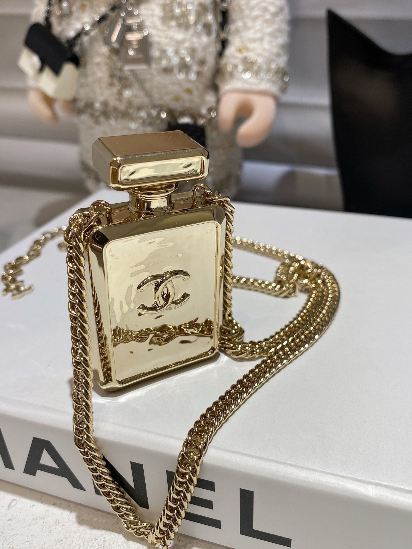 Chanel No.5 Perfume Pendant Vintage 18K Gold Necklace