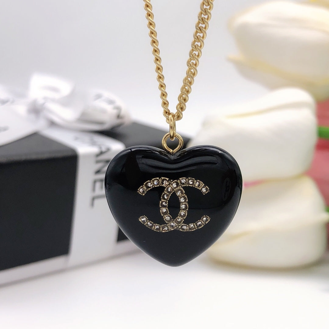 Chanel Black Heart 18K Gold Necklace