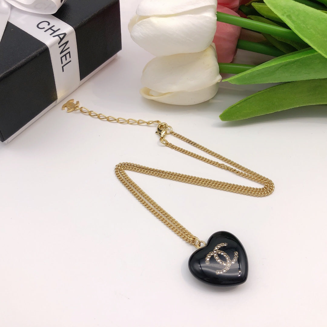 Chanel Black Heart 18K Gold Necklace