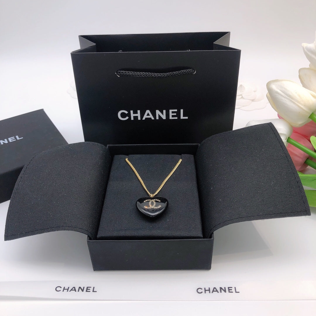 Chanel Black Heart 18K Gold Necklace