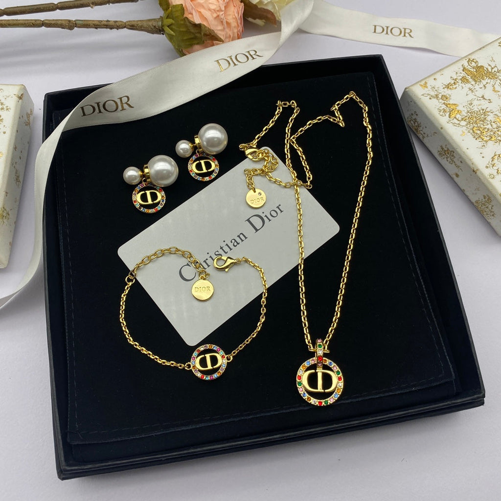 Dior Petit Multicolor Crystals 18K Gold Necklace