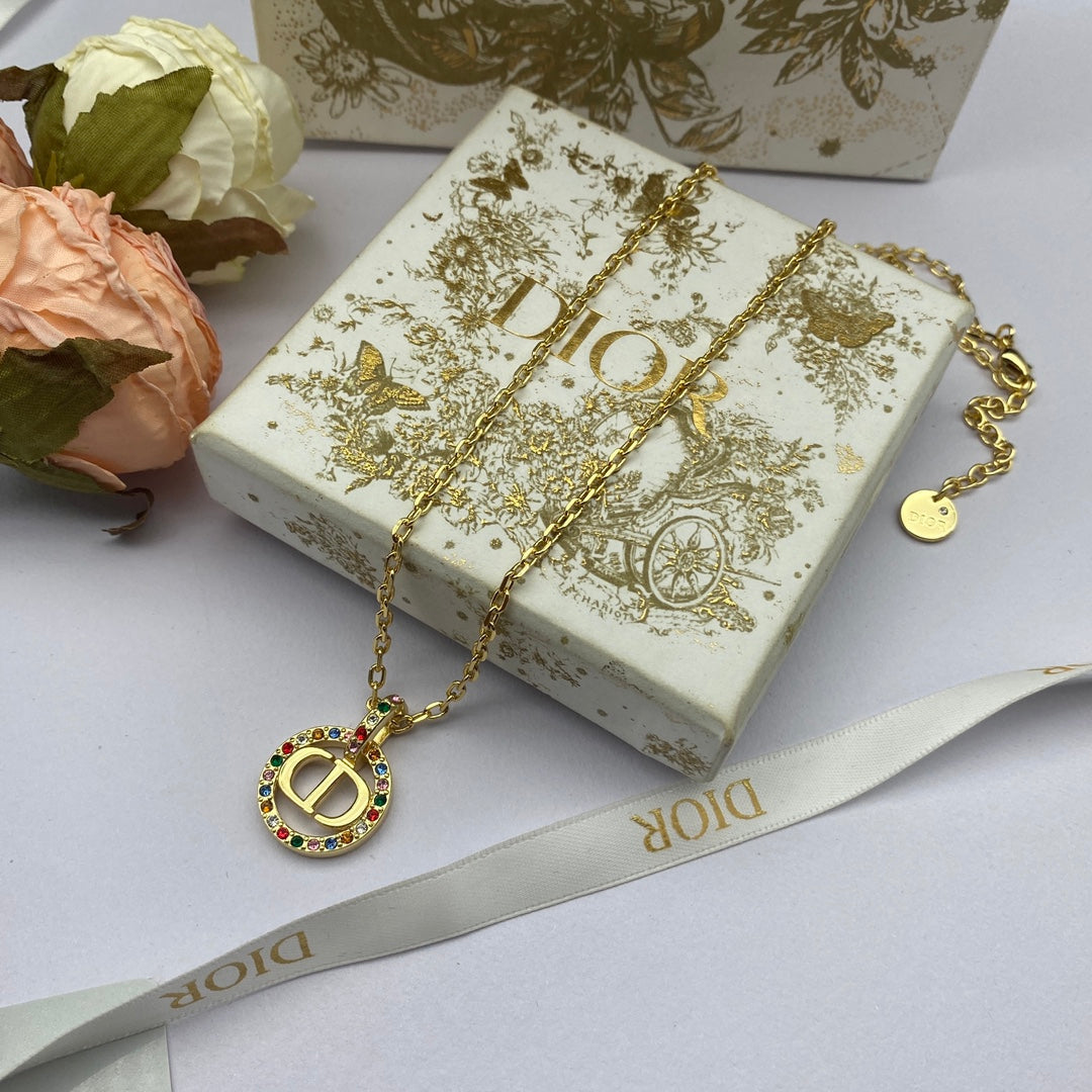 Dior Petit Multicolor Crystals 18K Gold Necklace