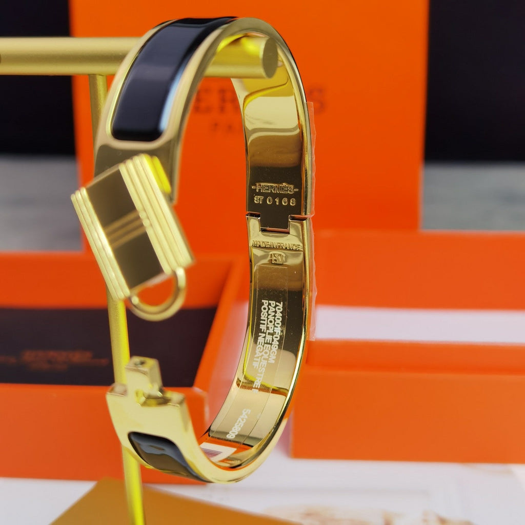 Hermes Clic Cadenas Black 18K Gold Bracelet