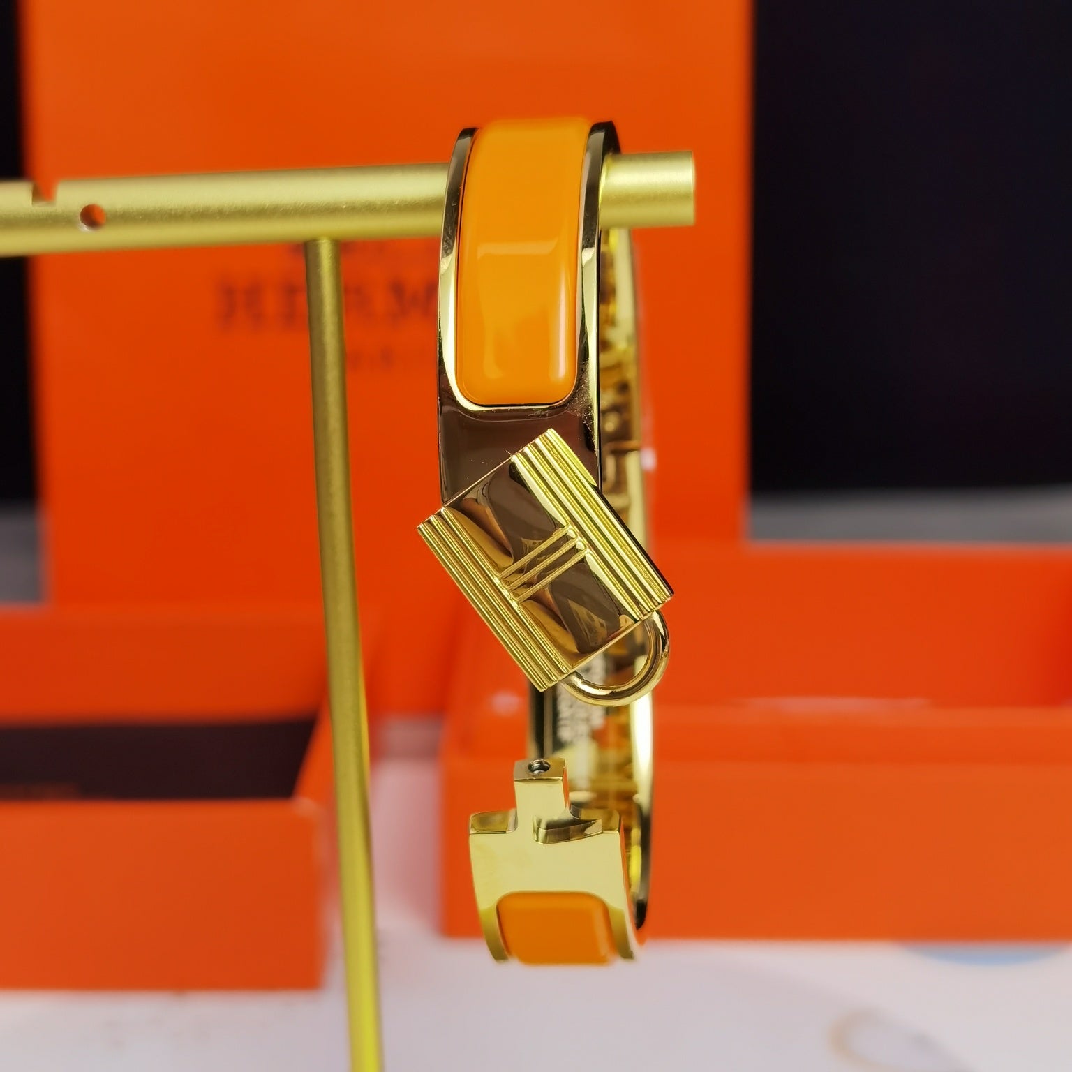 Hermes Clic Cadenas Orange 18K Gold Bracelet