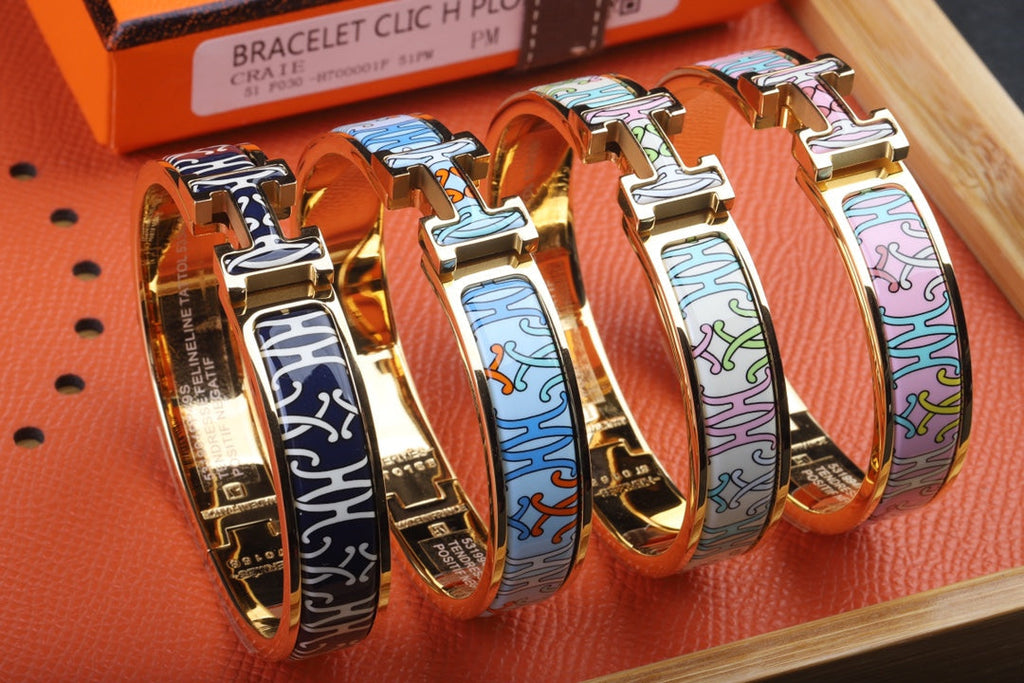 Hermes Clic H Lift Blue 18K Gold Bracelet