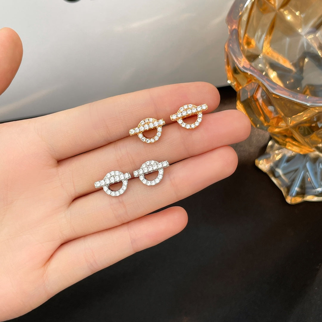 Hermes Finesse Diamond Stud 18K Gold Earrings