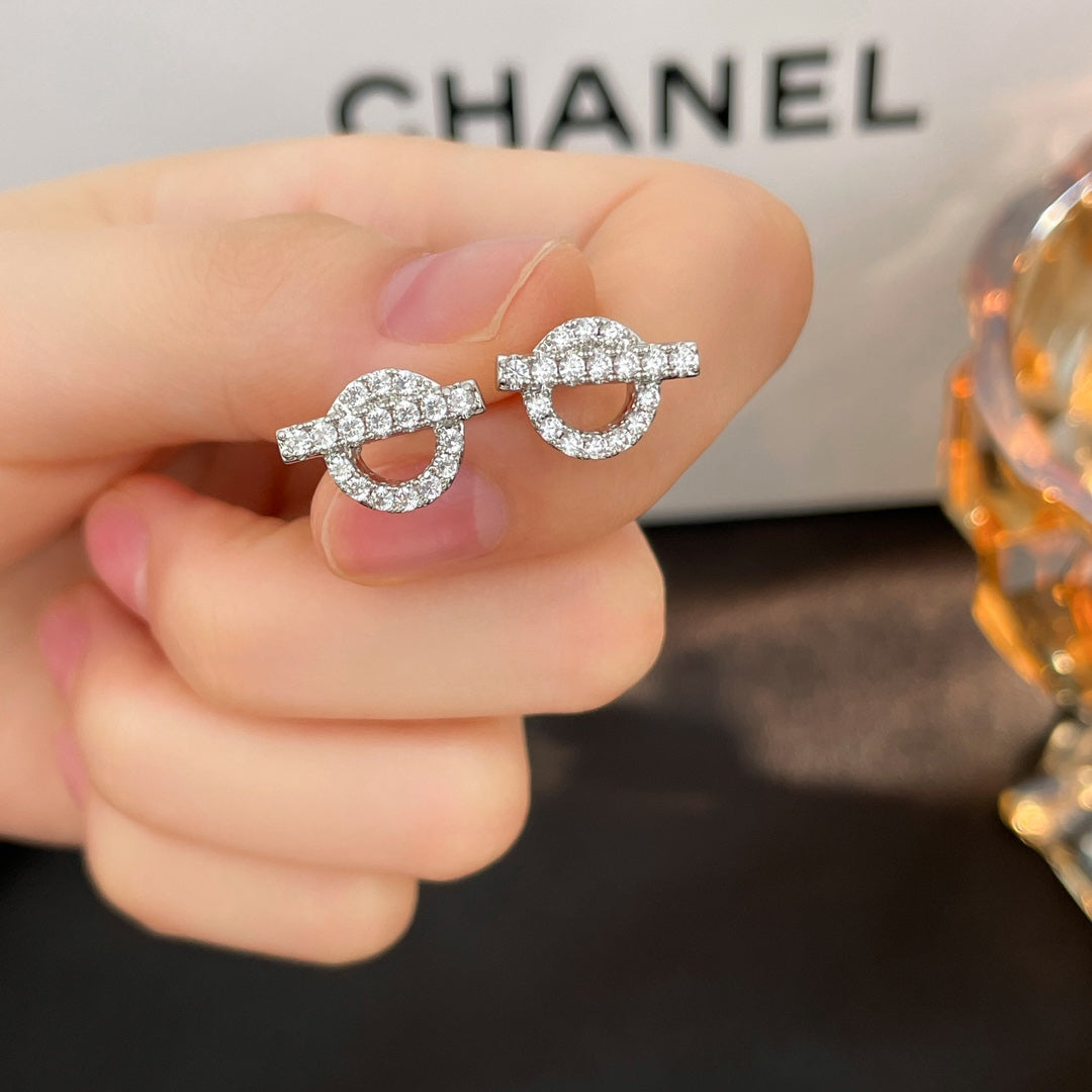 Hermes Finesse Diamond Stud 18K Gold Earrings