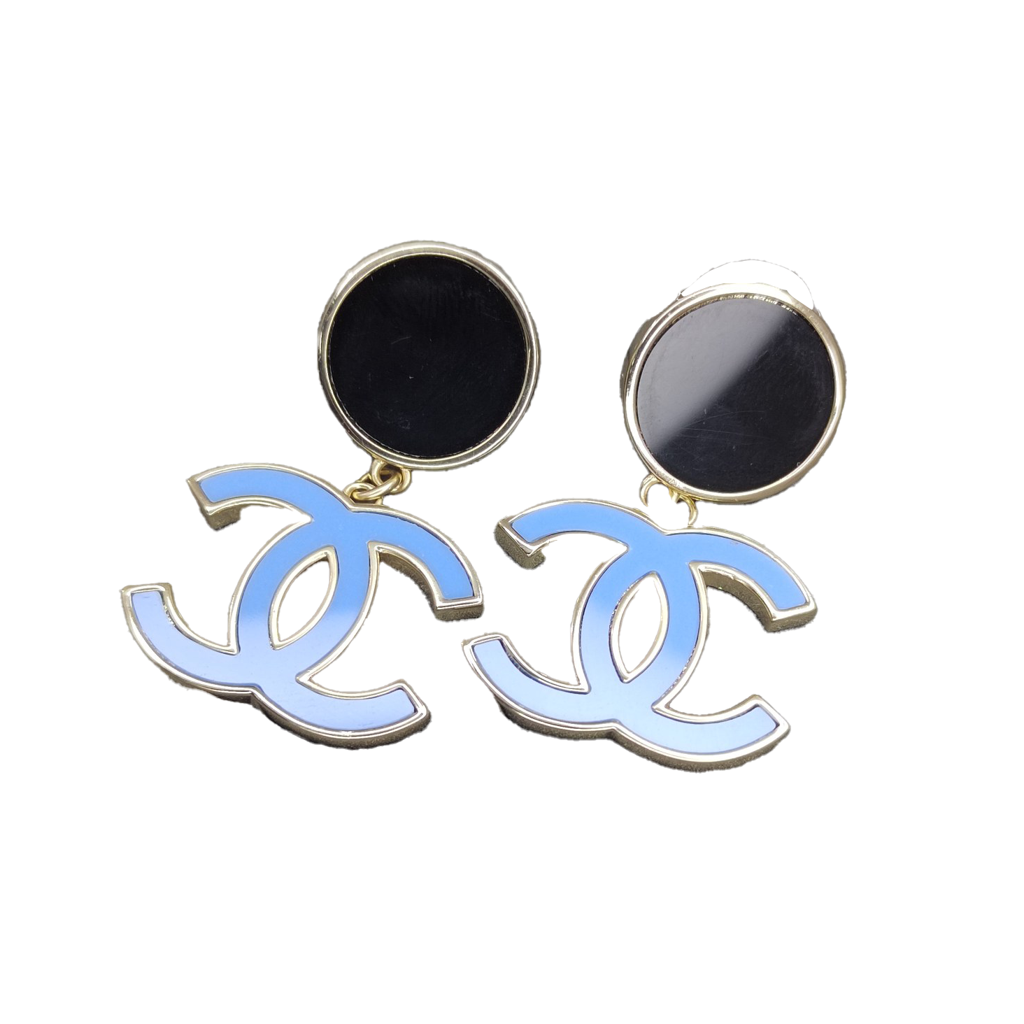 Chanel Classic Blue Dangle 18K Gold Earrings
