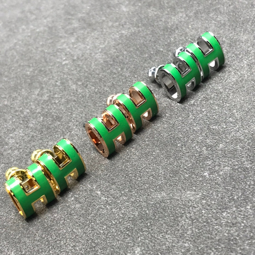 Hermes Mini Pop Green 18K Gold Earrings