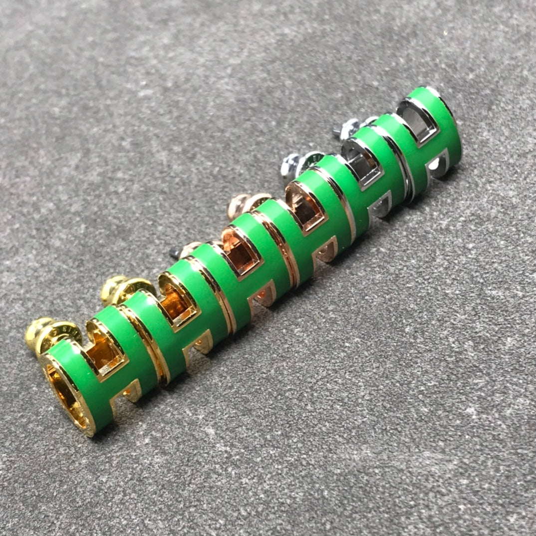 Hermes Mini Pop Green 18K Gold Earrings
