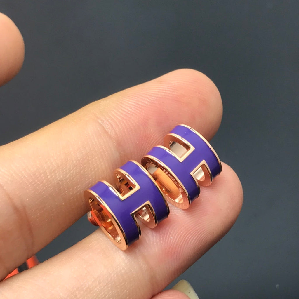 Hermes Mini Pop Purple 18K Gold Earrings