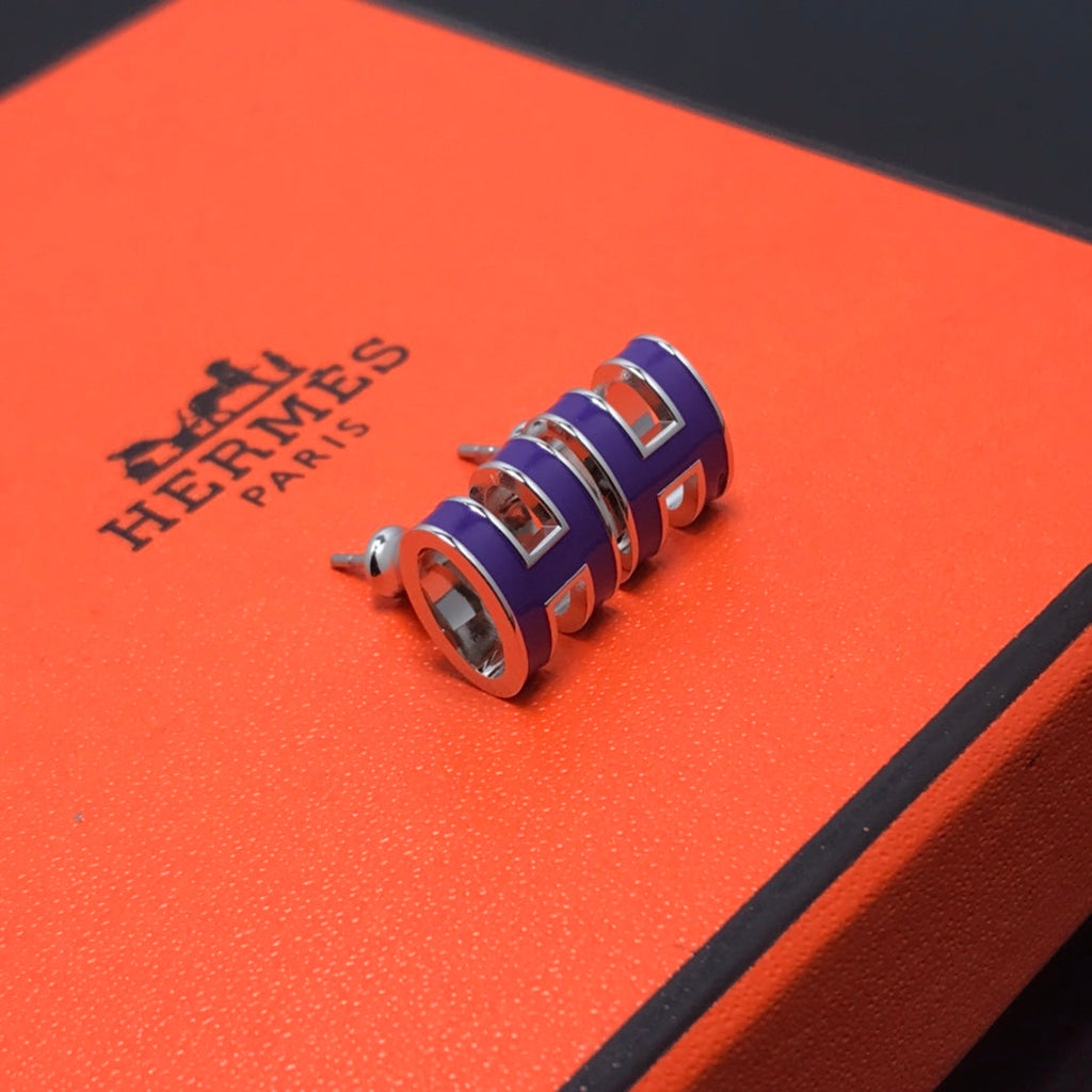 Hermes Mini Pop Purple 18K Gold Earrings