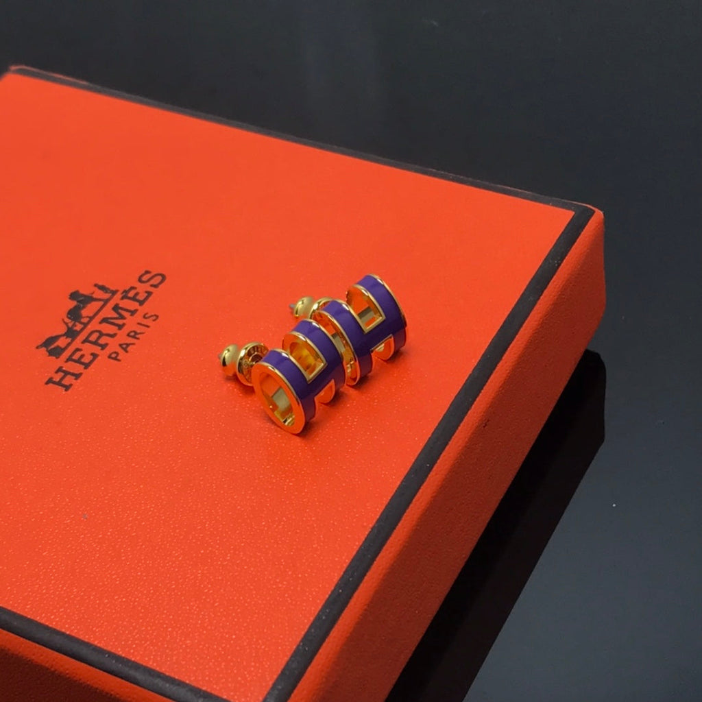 Hermes Mini Pop Purple 18K Gold Earrings