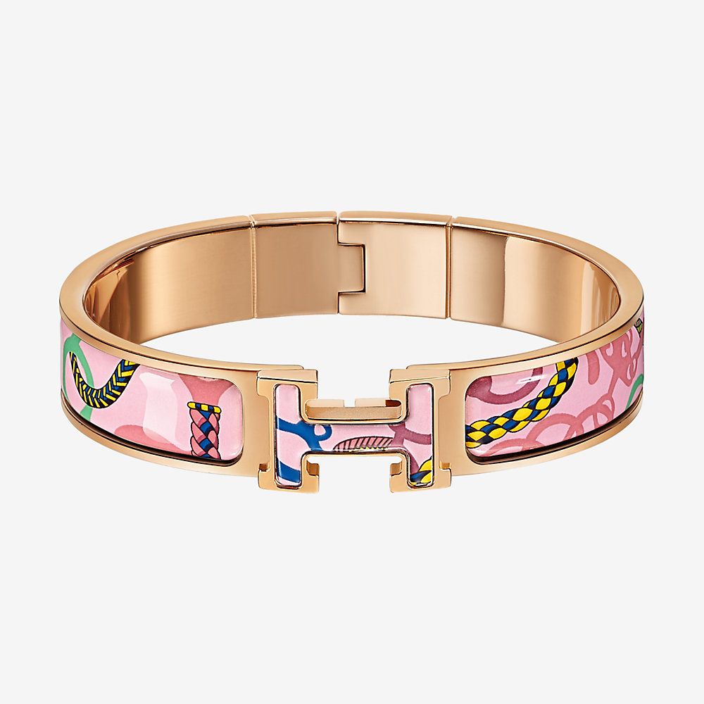 Hermes Clic Panoplie Equestre Pink 18K Gold Bracelet