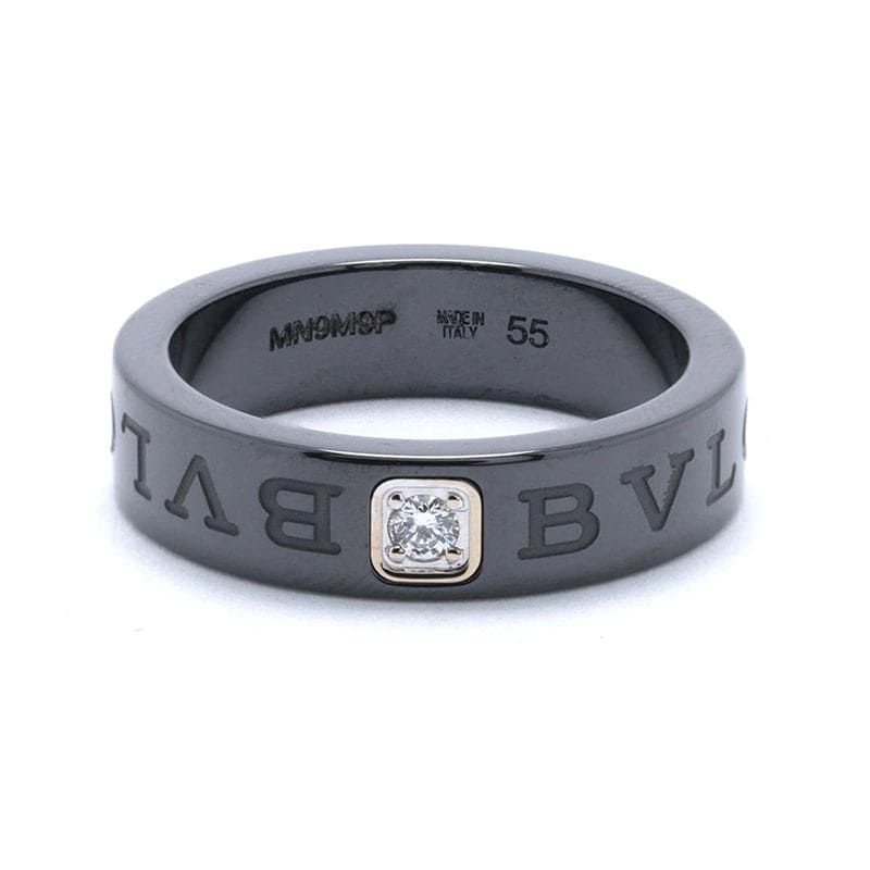 Bvlgari Black Ceramic Diamond 18K White Gold Ring