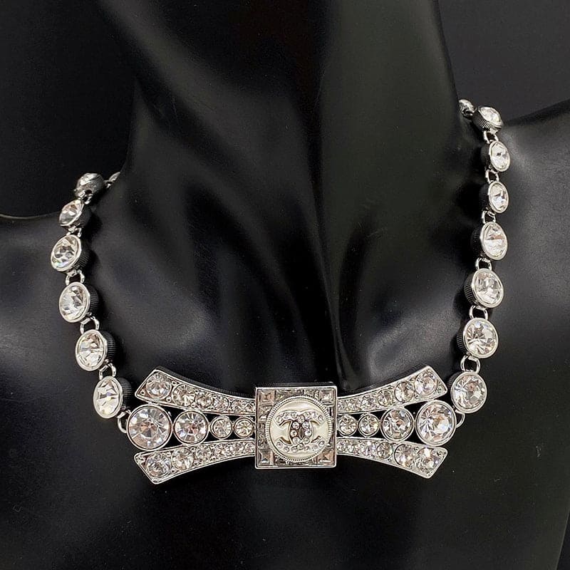 Chanel Diamond Bow Tie Pendant 18K Gold Necklace