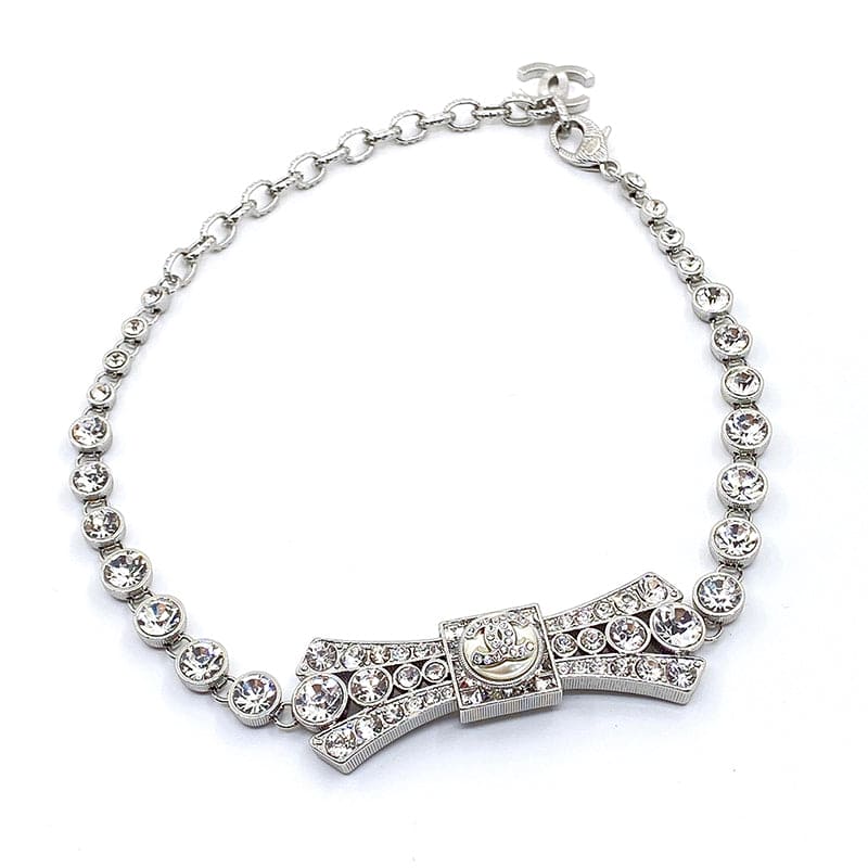 Chanel Diamond Bow Tie Pendant 18K Gold Necklace