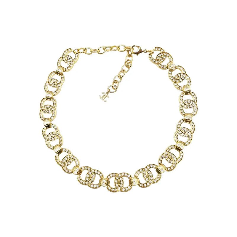 Chanel Rhinestone 2021 Interlocking Choker 18K Gold Necklace
