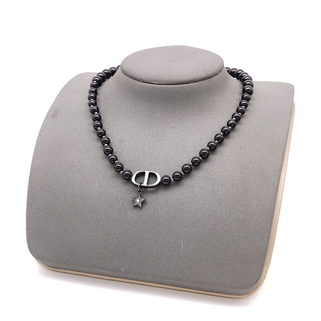 Dior Black Crystal Beads 18K Gold Necklace