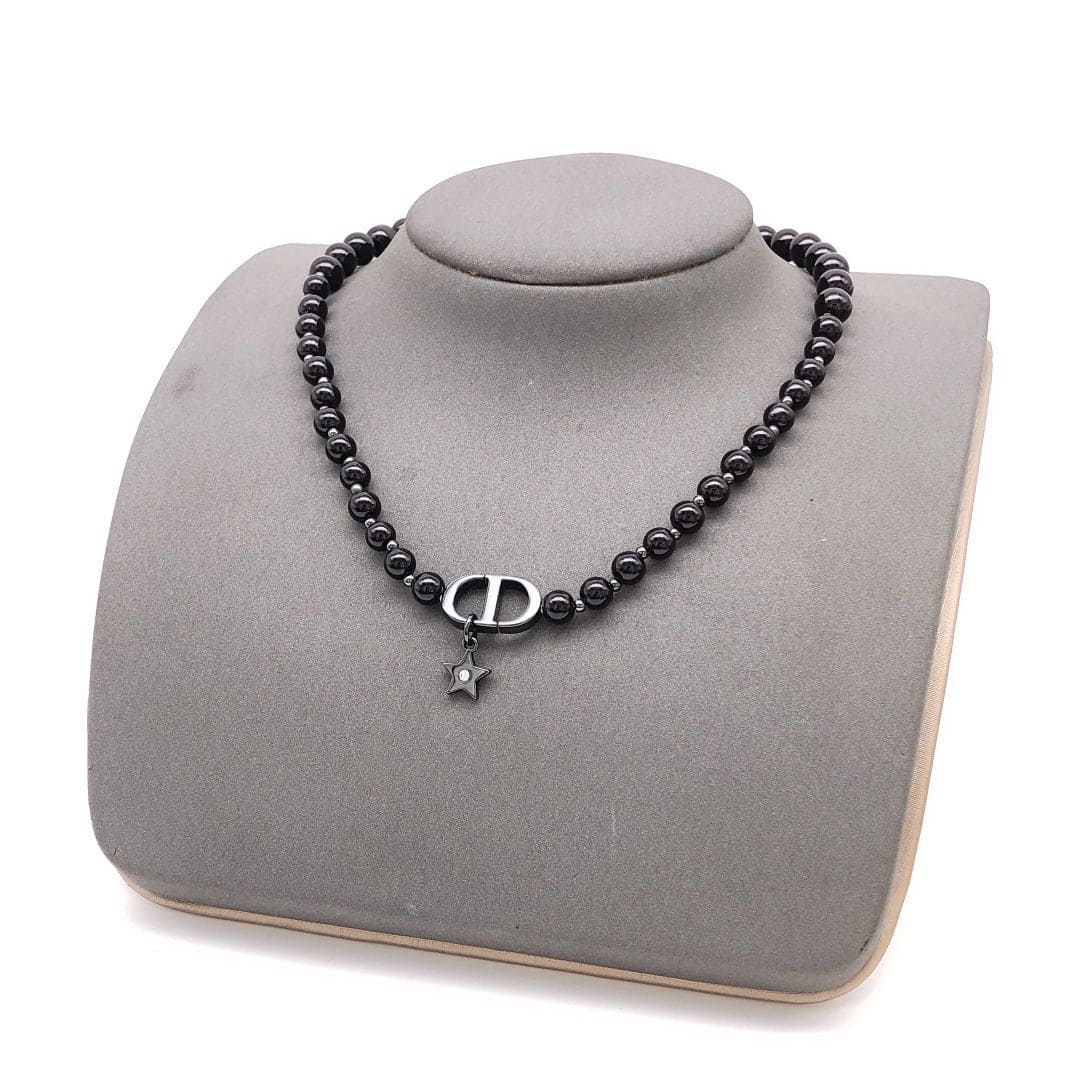 Dior Black Crystal Beads 18K Gold Necklace