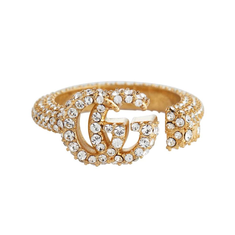 Gucci Double Crystal 18K Gold Ring